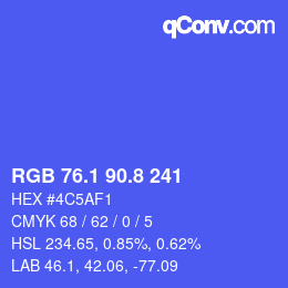 カラーコード: RGB 76.1 90.8 241 | qconv.com