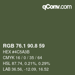 Color code: RGB 76.1 90.8 59 | qconv.com