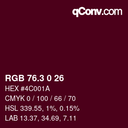 カラーコード: RGB 76.3 0 26 | qconv.com