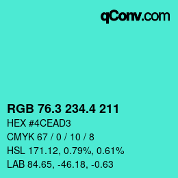 カラーコード: RGB 76.3 234.4 211 | qconv.com