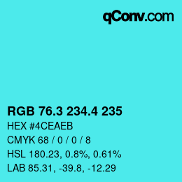 カラーコード: RGB 76.3 234.4 235 | qconv.com