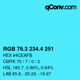 カラーコード: RGB 76.3 234.4 251 | qconv.com