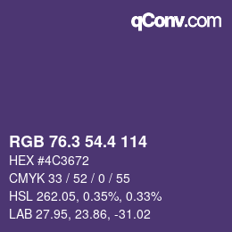 カラーコード: RGB 76.3 54.4 114 | qconv.com