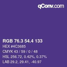 カラーコード: RGB 76.3 54.4 133 | qconv.com