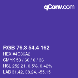 カラーコード: RGB 76.3 54.4 162 | qconv.com