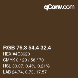 カラーコード: RGB 76.3 54.4 32.4 | qconv.com