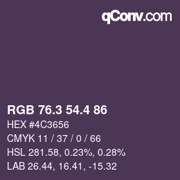 カラーコード: RGB 76.3 54.4 86 | qconv.com
