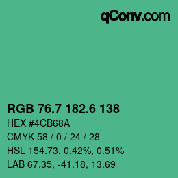 カラーコード: RGB 76.7 182.6 138 | qconv.com