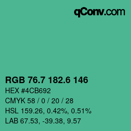 カラーコード: RGB 76.7 182.6 146 | qconv.com