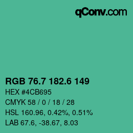 カラーコード: RGB 76.7 182.6 149 | qconv.com