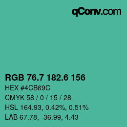 カラーコード: RGB 76.7 182.6 156 | qconv.com
