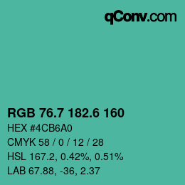 カラーコード: RGB 76.7 182.6 160 | qconv.com