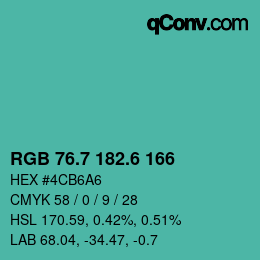 カラーコード: RGB 76.7 182.6 166 | qconv.com