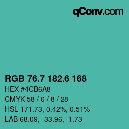 カラーコード: RGB 76.7 182.6 168 | qconv.com