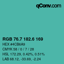カラーコード: RGB 76.7 182.6 169 | qconv.com