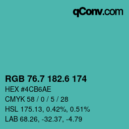 カラーコード: RGB 76.7 182.6 174 | qconv.com
