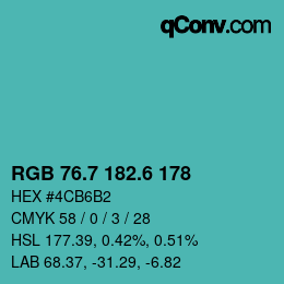 カラーコード: RGB 76.7 182.6 178 | qconv.com