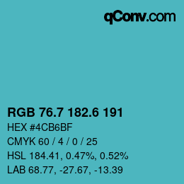 カラーコード: RGB 76.7 182.6 191 | qconv.com