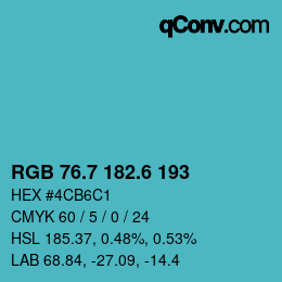 カラーコード: RGB 76.7 182.6 193 | qconv.com
