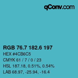 カラーコード: RGB 76.7 182.6 197 | qconv.com