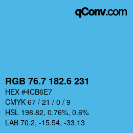 カラーコード: RGB 76.7 182.6 231 | qconv.com