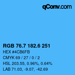 カラーコード: RGB 76.7 182.6 251 | qconv.com