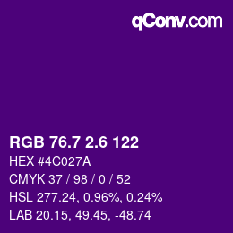 カラーコード: RGB 76.7 2.6 122 | qconv.com