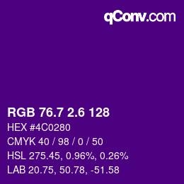 カラーコード: RGB 76.7 2.6 128 | qconv.com