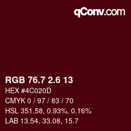 カラーコード: RGB 76.7 2.6 13 | qconv.com
