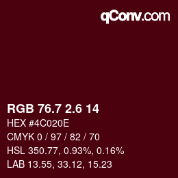 カラーコード: RGB 76.7 2.6 14 | qconv.com