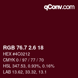 カラーコード: RGB 76.7 2.6 18 | qconv.com