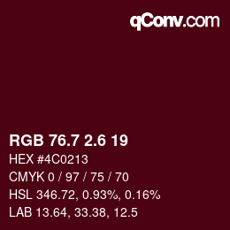 カラーコード: RGB 76.7 2.6 19 | qconv.com