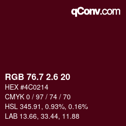 カラーコード: RGB 76.7 2.6 20 | qconv.com