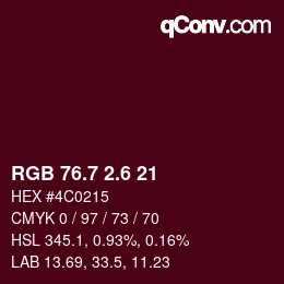 カラーコード: RGB 76.7 2.6 21 | qconv.com