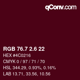 カラーコード: RGB 76.7 2.6 22 | qconv.com