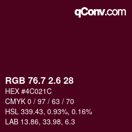 カラーコード: RGB 76.7 2.6 28 | qconv.com