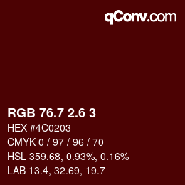 カラーコード: RGB 76.7 2.6 3 | qconv.com