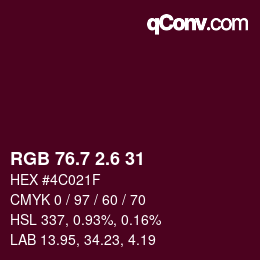 カラーコード: RGB 76.7 2.6 31 | qconv.com