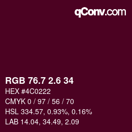 カラーコード: RGB 76.7 2.6 34 | qconv.com