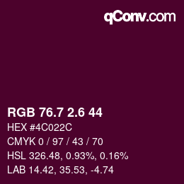 カラーコード: RGB 76.7 2.6 44 | qconv.com