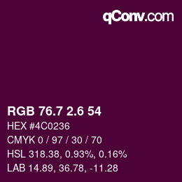 カラーコード: RGB 76.7 2.6 54 | qconv.com