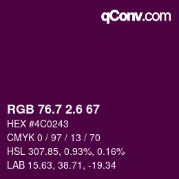 カラーコード: RGB 76.7 2.6 67 | qconv.com