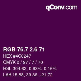 カラーコード: RGB 76.7 2.6 71 | qconv.com
