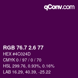 カラーコード: RGB 76.7 2.6 77 | qconv.com