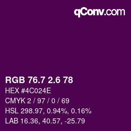 カラーコード: RGB 76.7 2.6 78 | qconv.com