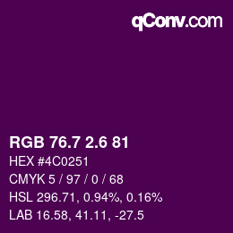 カラーコード: RGB 76.7 2.6 81 | qconv.com