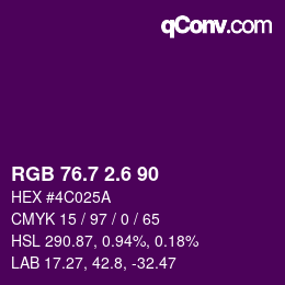 カラーコード: RGB 76.7 2.6 90 | qconv.com