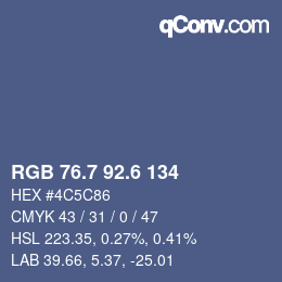 カラーコード: RGB 76.7 92.6 134 | qconv.com
