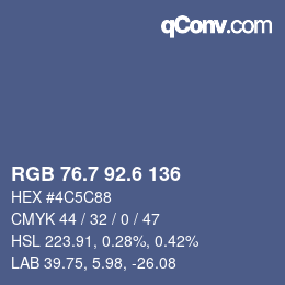 カラーコード: RGB 76.7 92.6 136 | qconv.com