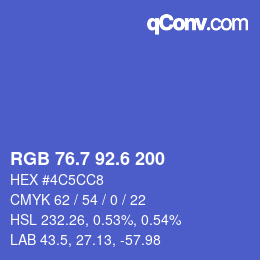 カラーコード: RGB 76.7 92.6 200 | qconv.com